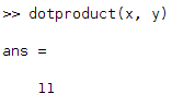 Example of a MATLAB function for the dot product
