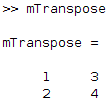 transpose matlab command example on matrix m