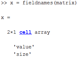 MATLAB command fieldnames example on a matrix structure